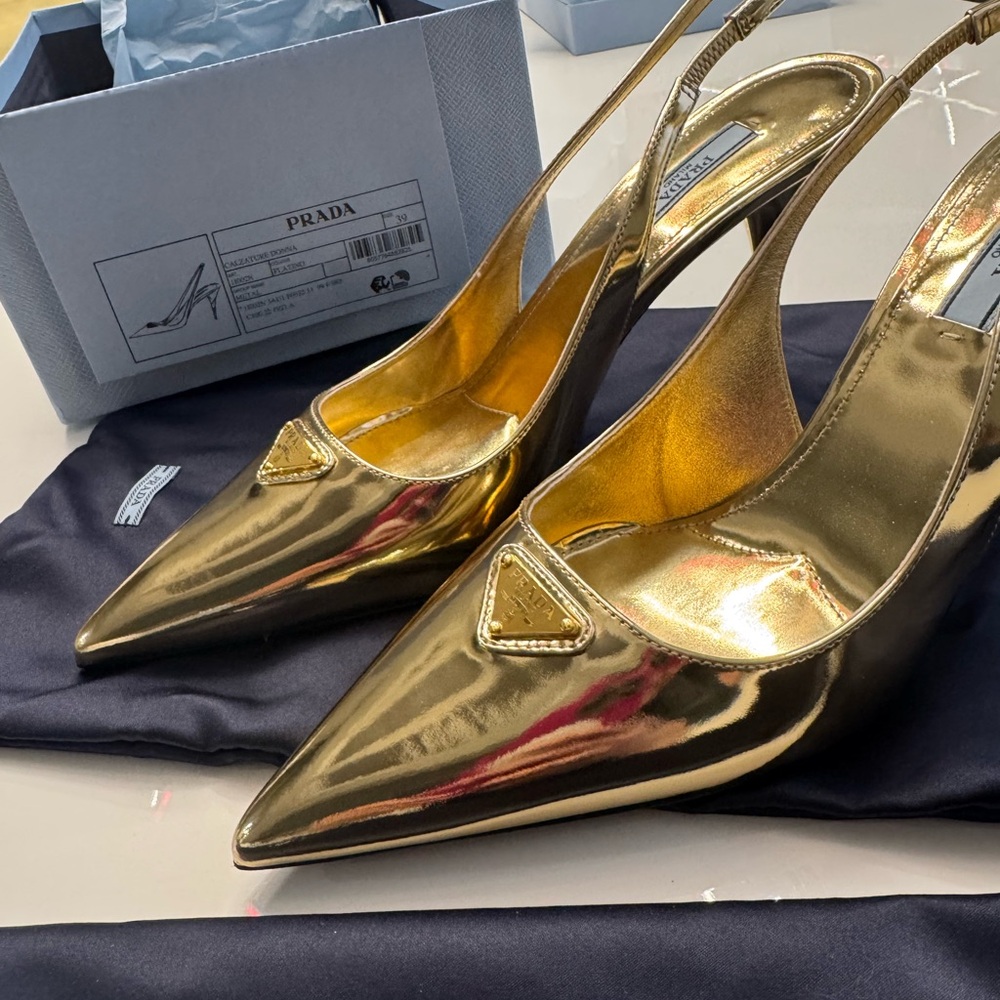 Prada Metallic Gold Pointed Heels